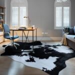 Black Faux Cowhide Rug 8.3 ft x 6.2 ft Cow Print Rug Faux Animal Skin Rug Faux Fur Rug for Living Room Bedroom Nursery
