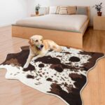 Cow Print Area Rugs Cowhide Rugs 4.6ft x5.2ft for Living Room Bedroom Western Decor, Cute Fluffy Cowhide Carpet Faux Fur Rug, Soft Fuzzy Rug for Home, Brown and White,(140 * 158cm)