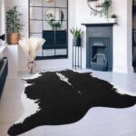 Cowhide Rug, Cute Cow Print Rug for Living Room Faux Cow Hide Animal Print Carpet for Bedroom Office Table, 4.6 x 5.2 Feet, Black