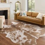 Modern Cowhide Rug 4.6x5.2 ft Cow Hide Cowhide for Living Room Bedroom Dining Room Home Office Brown Cow Rug Carpet Western for Home Decor