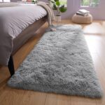 Shag Runner Rug Non Slip for Bedroom Living Room Soft Small Rug for Dorm, 2x6 Feet Grey Plush Carpet Runner for Nursery Dorm, Fuzzy Bedside Rug for Kids Boys Girls Room Home Decor