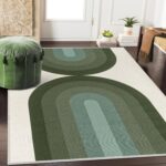 Boho Green Rugs for Living Room, Ultra-Thin 5x7 Washable Woven Rugs for Bedroom Nursery, Cotton Reversible Rainbow Rug for Playroom Classroom Dining Room (5'x7', Green)