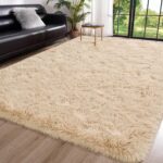 Fluffy Bedroom Rug, 4 x 6 Feet Shaggy Area Rug Modern Furry Rug Plush Fuzzy Carpet for Living Room  Kids Room Nursery Kindergarten Home Decorative, Beige