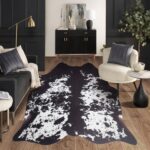 Faux Cowhide Rug 4.6x5.2ft Cow Print Cow Hide Rugs Small Premium Area Carpet Animal Print Rug Western Room Decor for Living Room Bedroom (Black&White)