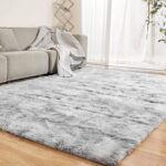 Soft Fluffy 5x7 Shag Area Rugs for Bedroom, Plush Fuzzy Shaggy Carpet Rugs for Living Room Classroom Nursery Home Decor, Tie-Dyed Light Grey Anti-Skid Rugs for Kids Girls Boys