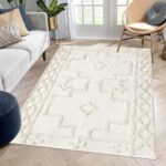 Boho Washable Rug 4' x 6', Beige Cotton Farmhouse Living Room Rugs, Hand Woven Tribal Bohemian Bedroom Rug, Western Geometric Tufted Neutral Floor Carpet for Nursery Entryway Kitchen