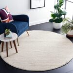 Area Rug - 4' Round, Ivory, Handmade Wool, Ideal for High Traffic Areas in Living Room, Bedroom