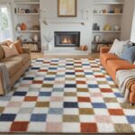 Checkered Rug 6x9 for Living Room, Modern Rainbown Shag Rug Washable Non-Slip Large Area Rug Super Soft Indoor Fuzzy Carpet Fluffy Rugs for Bedroom Home Aesthetic Decor