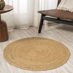 Jute Rug 3' Round, Bohemian Floor Mats, Handmade Natural Fiber Indoor Rug, Sustainable Carpet Perfect for Home Décor, Party, Living Room, Kitchen, Dining Room, Rustic