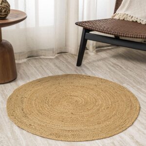Jute Rug 3' Round, Bohemian Floor Mats, Handmade Natural Fiber Indoor Rug, Sustainable Carpet Perfect for Home Décor, Party, Living Room, Kitchen, Dining Room, Rustic