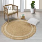 Jute Cotton Area Rug 4ft Round  Handmade Boho Farmhouse Jute Area Rug Soft Braided Rustic Vintage Reversible Rug- Indoor Kitchen Bedroom Living Room Hallways Enterway 4ft Circle