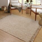 Comfy Area Rug 4' x 6', Tan/Cream Woven Cotton Bedroom Rugs, Modern Indoor  Rug Floor Carpet with Tassel for Living Room, Nursery Room, Dining Room, Bedside, Office, Patio Decor
