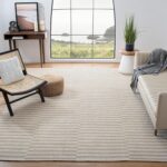 Collection Area Rug - 8' x 10', Ivory & Light Grey, Handmade Stripe Cotton, Ideal for High Traffic Areas in Living Room, Bedroom