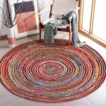 4' Round Handwoven Jute  Area Rug - Colorful Boho Rugs for Living Room - Hand Braided Multicolor Bohemian Rug for Farmhouse, Bedroom, Dining Room, Classroom, Hallway, Kitchen, Office