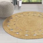 Round Jute Area Rug 3ft-l Fibre Handmade Boho Charm Farmhouse Soft Braided Reversible Rustic Vintage Rugs for Indoor EcoFriendly Kitchen Bedroom Living Room Hallways Enterways(3'ft Round)