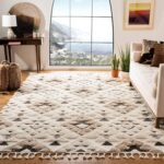 Moroccan Tassel Shag Collection Area Rug - 8' x 10', Ivory & Brown, Boho Design, Non-Shedding & Easy Care, 2-inch Thick Ideal for High Traffic Areas in Living Room, Bedroom