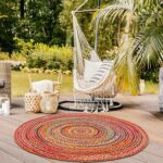 Bohemian Braided Rug 5' Round - Multi Color, Rustic Hand Woven Rag Rugs for Kitchen, Kids Bedroom, Living Room | Colorful Farmhouse Pet Friendly Reversible Decorative Carpet