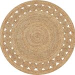 Hand Woven Farmhouse Jute Area Rug 3 Ft Round Natural Yarn, Rustic Vintage Beige Braided Reversible Rug, Eco Friendly Rugs for Bedroom, Kitchen, Living Room, Farmhouse 100% Jute Rug